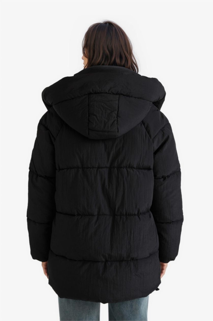 Женщины Черный Водонепроницаемая куртка-парка Relax Fit с капюшоном