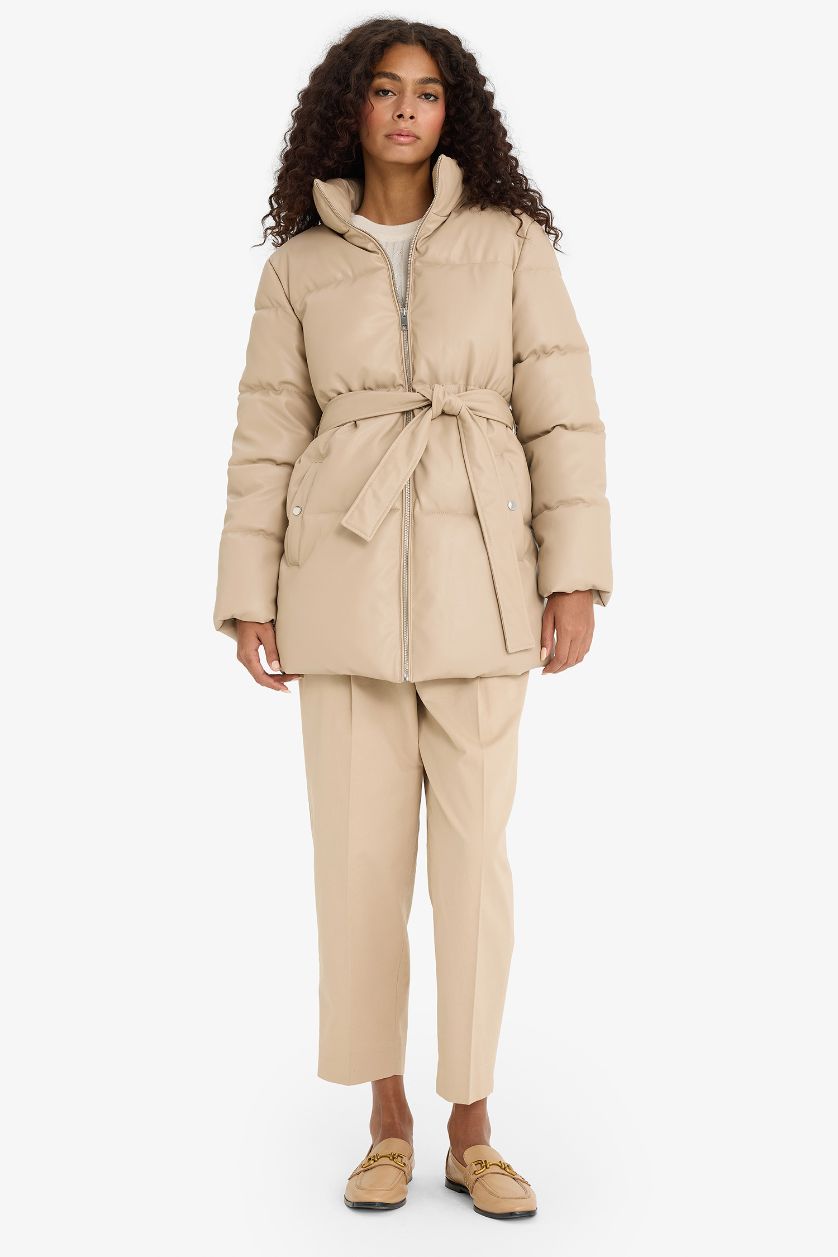 Женщины Бежевый Водонепроницаемая куртка-парка Regular Fit из искусственной кожи