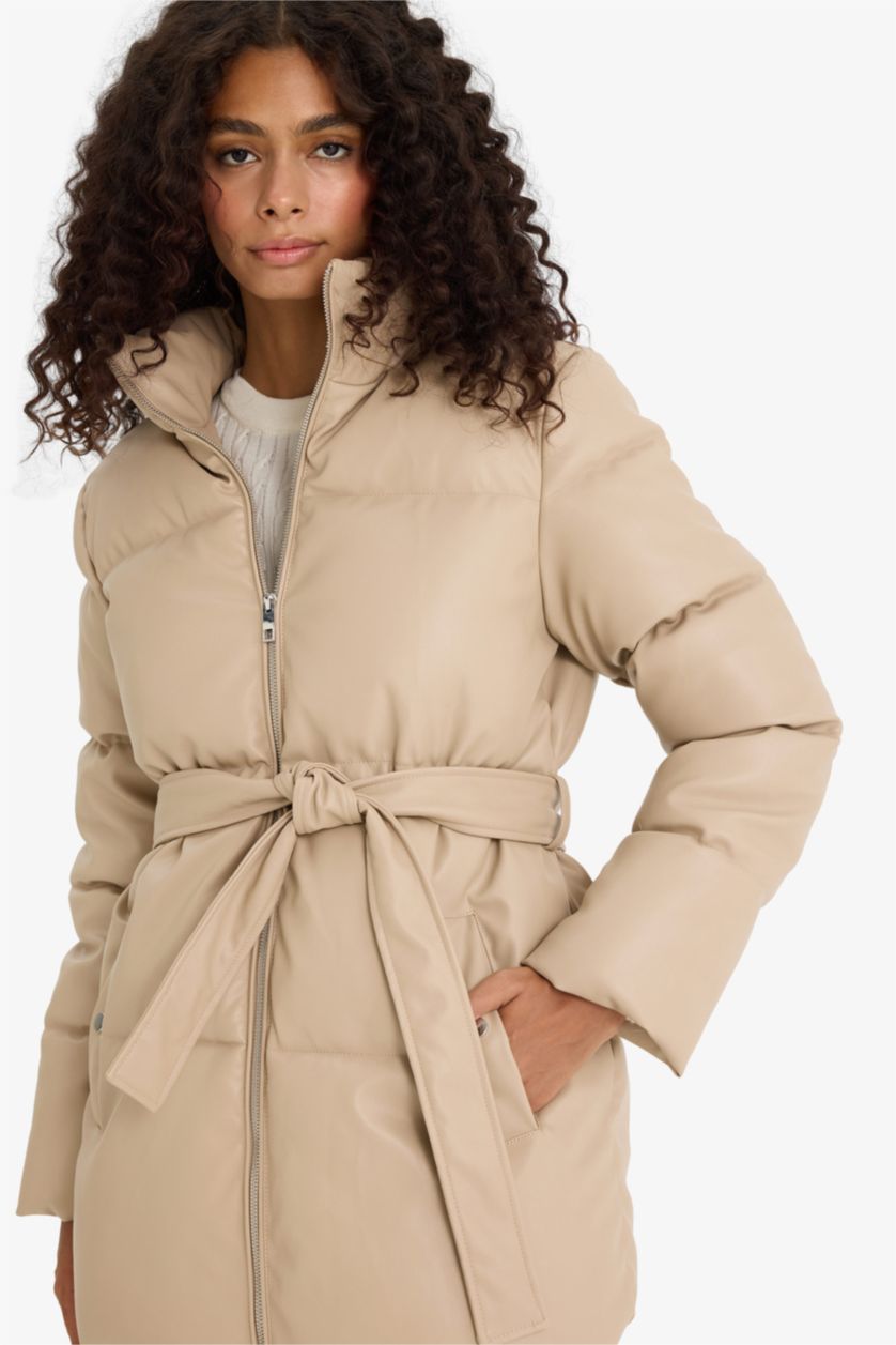 Женщины Бежевый Водонепроницаемая куртка-парка Regular Fit из искусственной кожи
