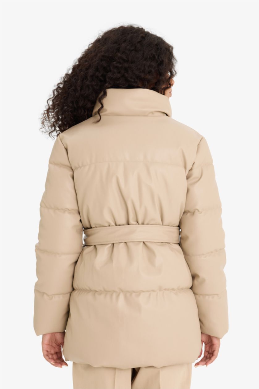 Женщины Бежевый Водонепроницаемая куртка-парка Regular Fit из искусственной кожи