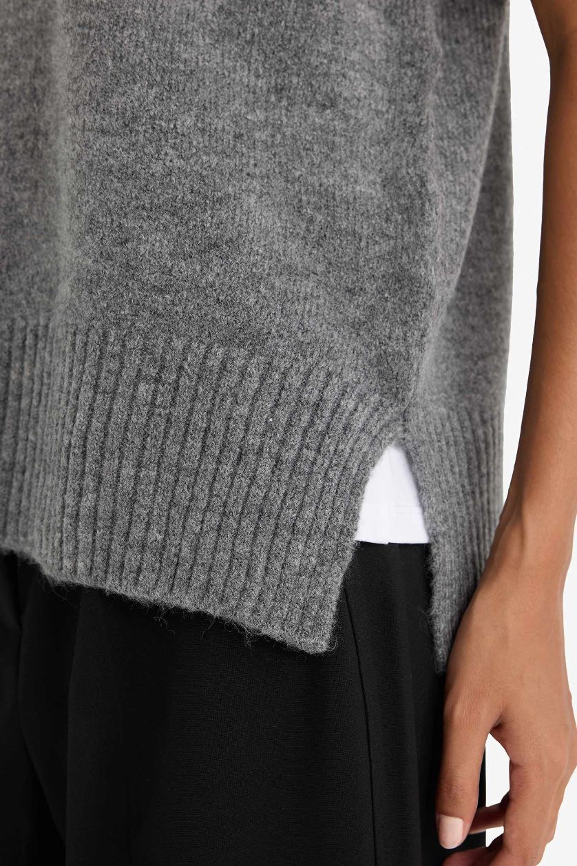 FEMME Gris Pull sans manches à col V Coupe régulière