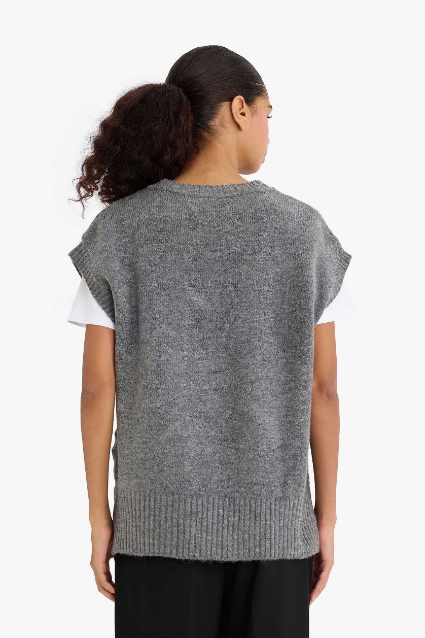 FEMME Gris Pull sans manches à col V Coupe régulière