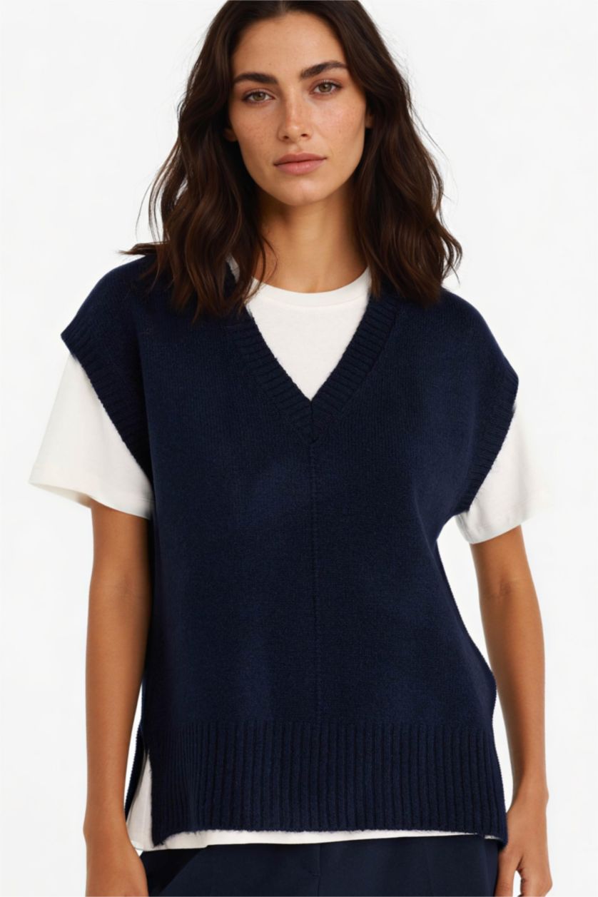 FEMME Marin Pull sans manches à col V Coupe régulière