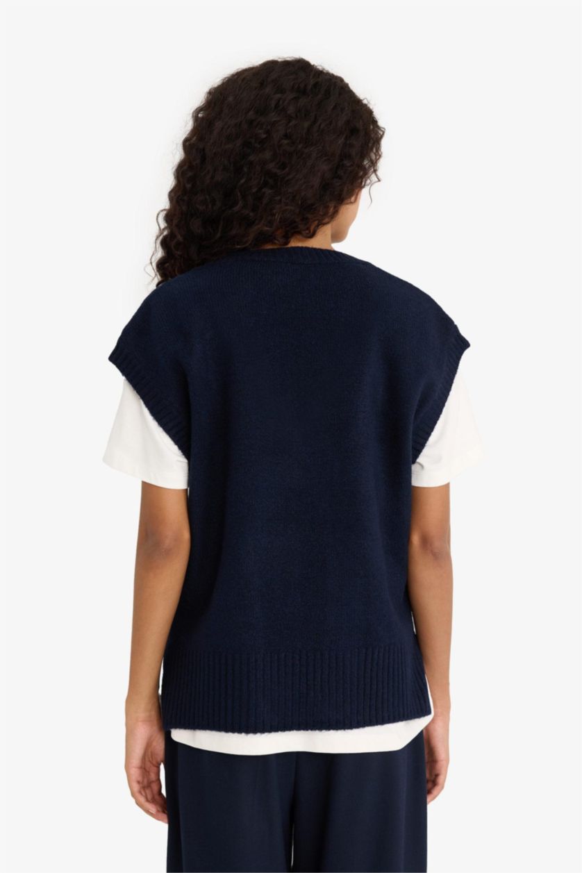 FEMME Marin Pull sans manches à col V Coupe régulière