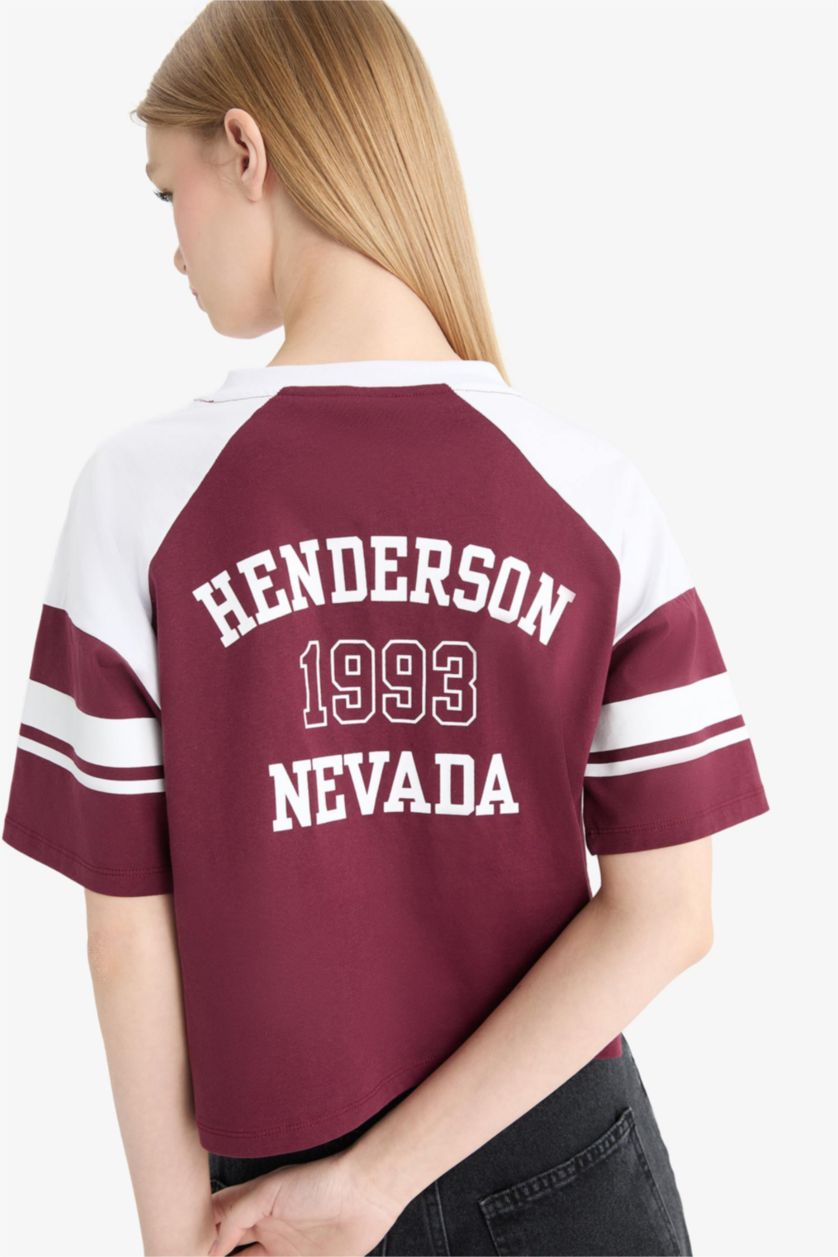 نساء خمري تيشيرت نص ردن مطبوع قصة فضفاضة