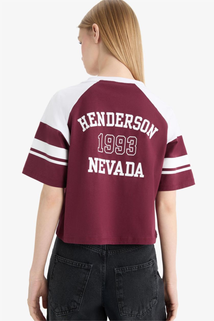 نساء خمري تيشيرت نص ردن مطبوع قصة فضفاضة