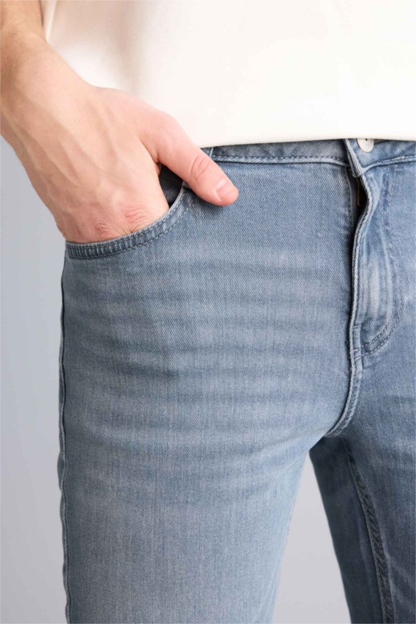 Erkek Mavi Gri Pedro Slım Fıt Dar Paça Jean Pantolon