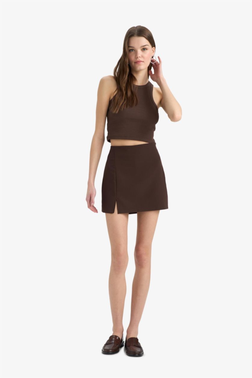 WOMAN Brown High Waist Mini Skirt