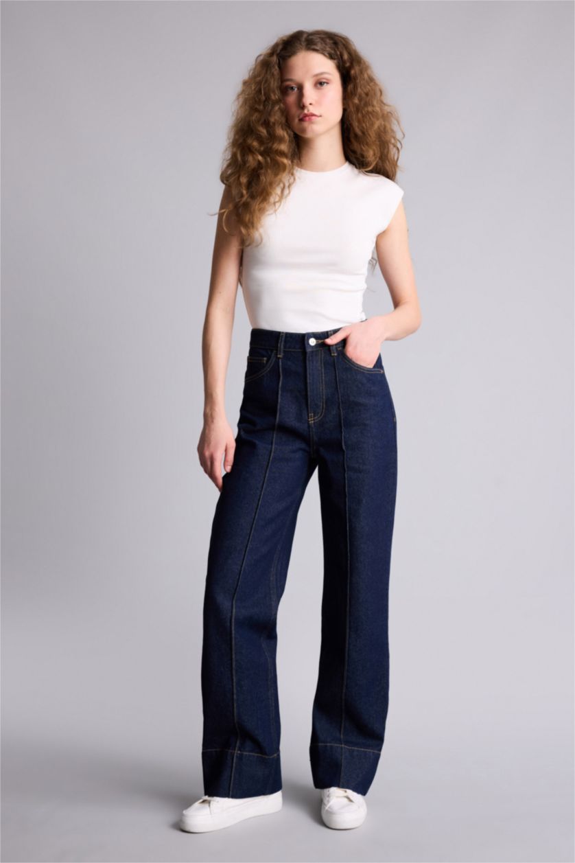 WOMAN Blue Black Regular Hem Denim Trousers