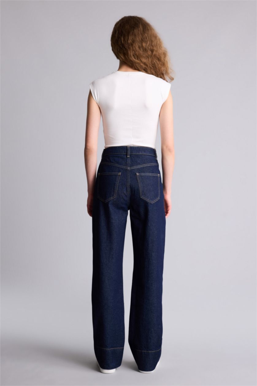 WOMAN Blue Black Regular Hem Denim Trousers
