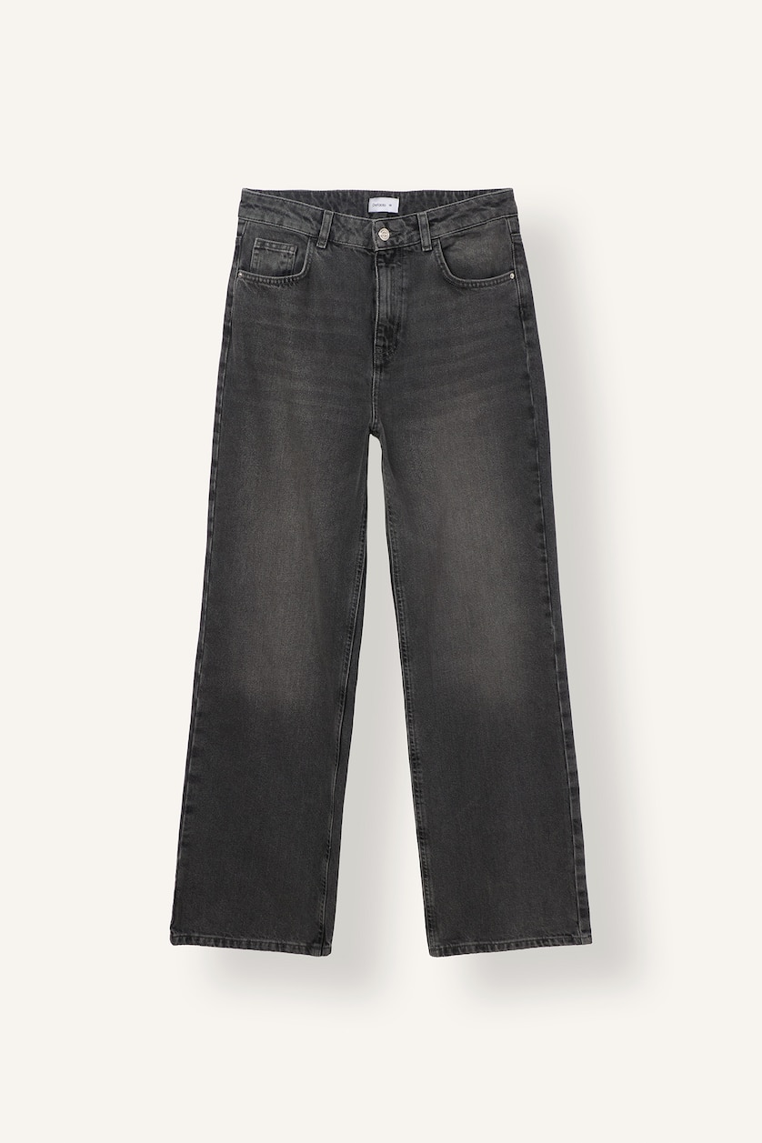 Women Anthracite 100% Cotton 90's Wide Leg High Waist Jeans
