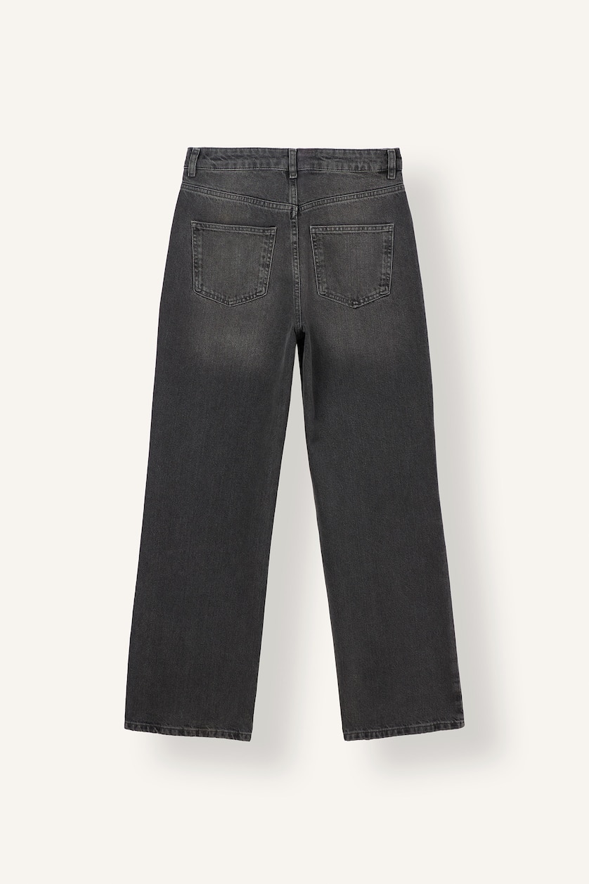 Women Anthracite 100% Cotton 90's Wide Leg High Waist Jeans