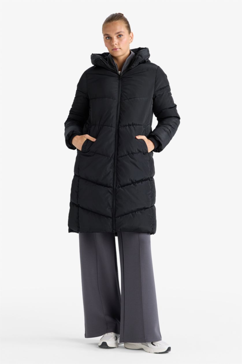 Женщины Черный Водонепроницаемая куртка парка с капюшоном Regular Fit