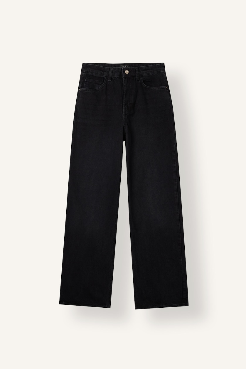 Women Black Straight Wide Leg High Waist Jeans