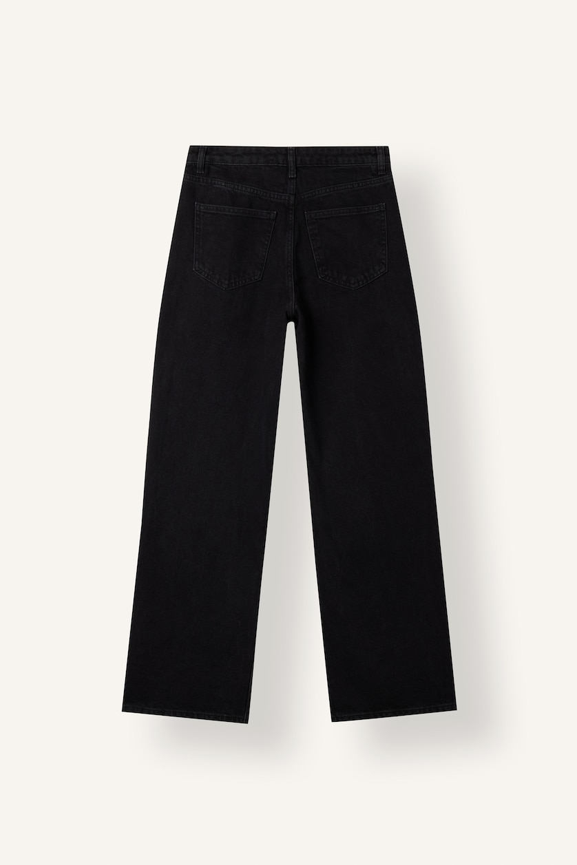 Women Black Straight Wide Leg High Waist Jeans