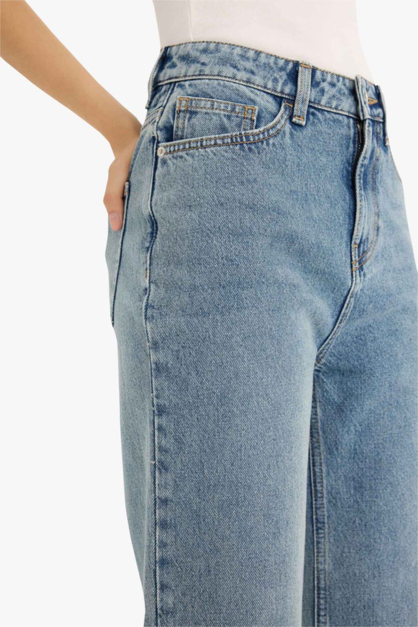 Woman Blue Straight Fit High Waist Long Washed Jeans
