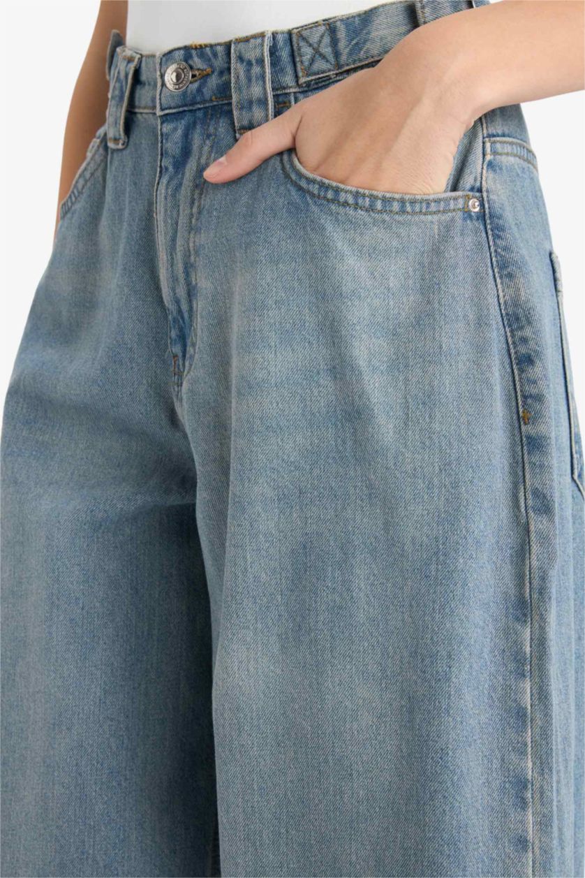 Kadın Açık İndigo Yüksek Bel Carpenter Fıt Pantolon