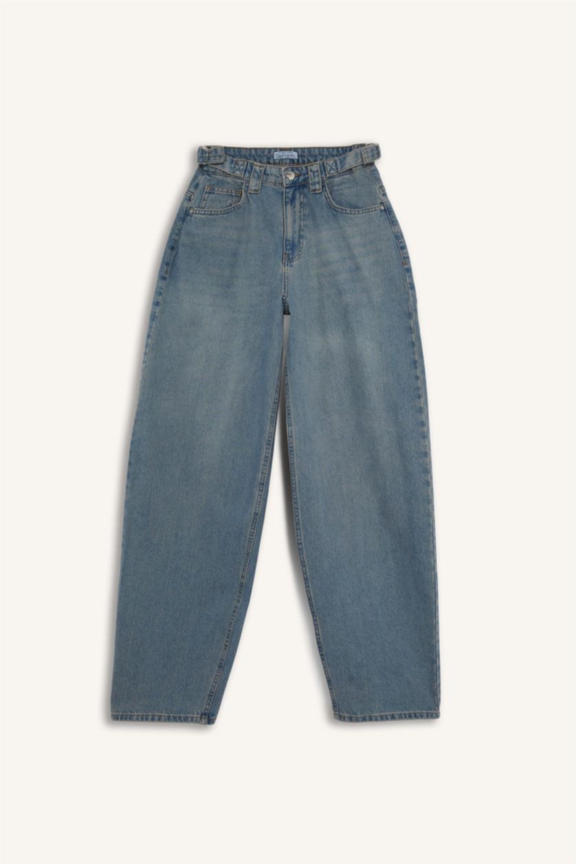 Kadın Açık İndigo Yüksek Bel Carpenter Fıt Pantolon