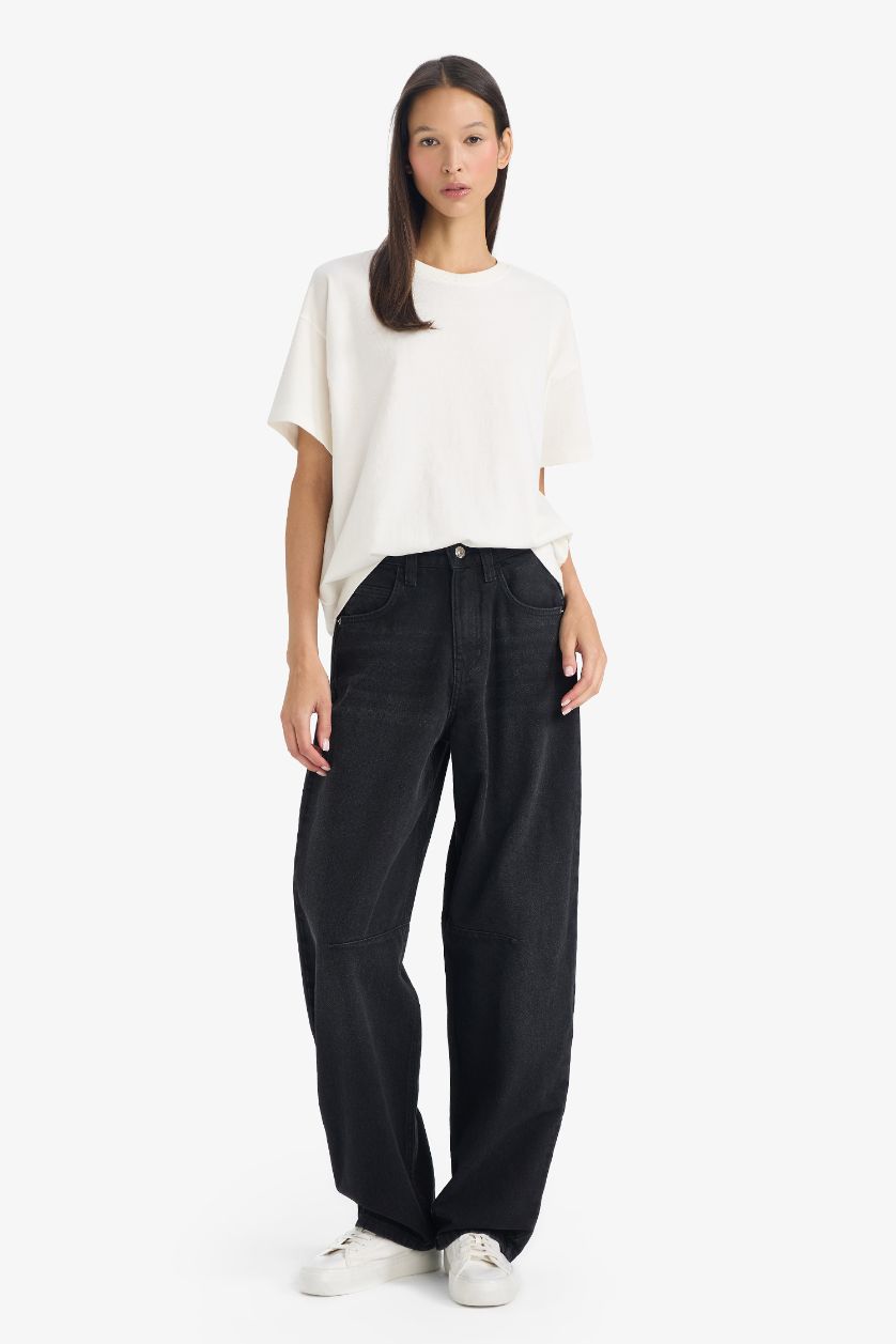 WOMAN Black Baggy Fit High Waist Straight Leg Jeans