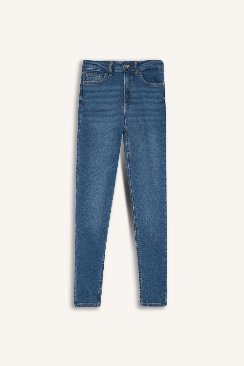 Kadın Mavi Skınny Fıt Yüksek Bel Bilek Boy Jean Pantolon