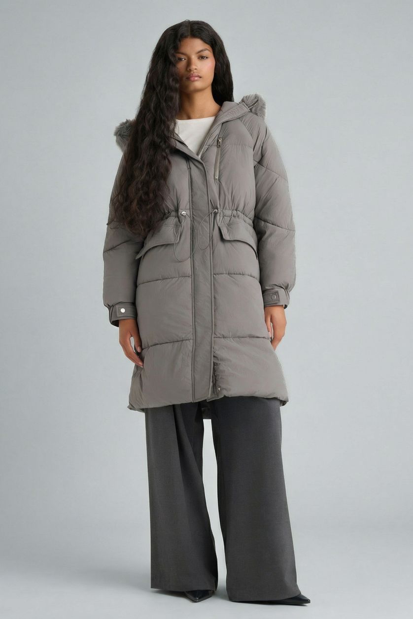 Woman Grey Waterproof Regular Fit Coat