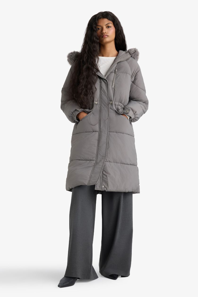 Woman Grey Waterproof Regular Fit Coat