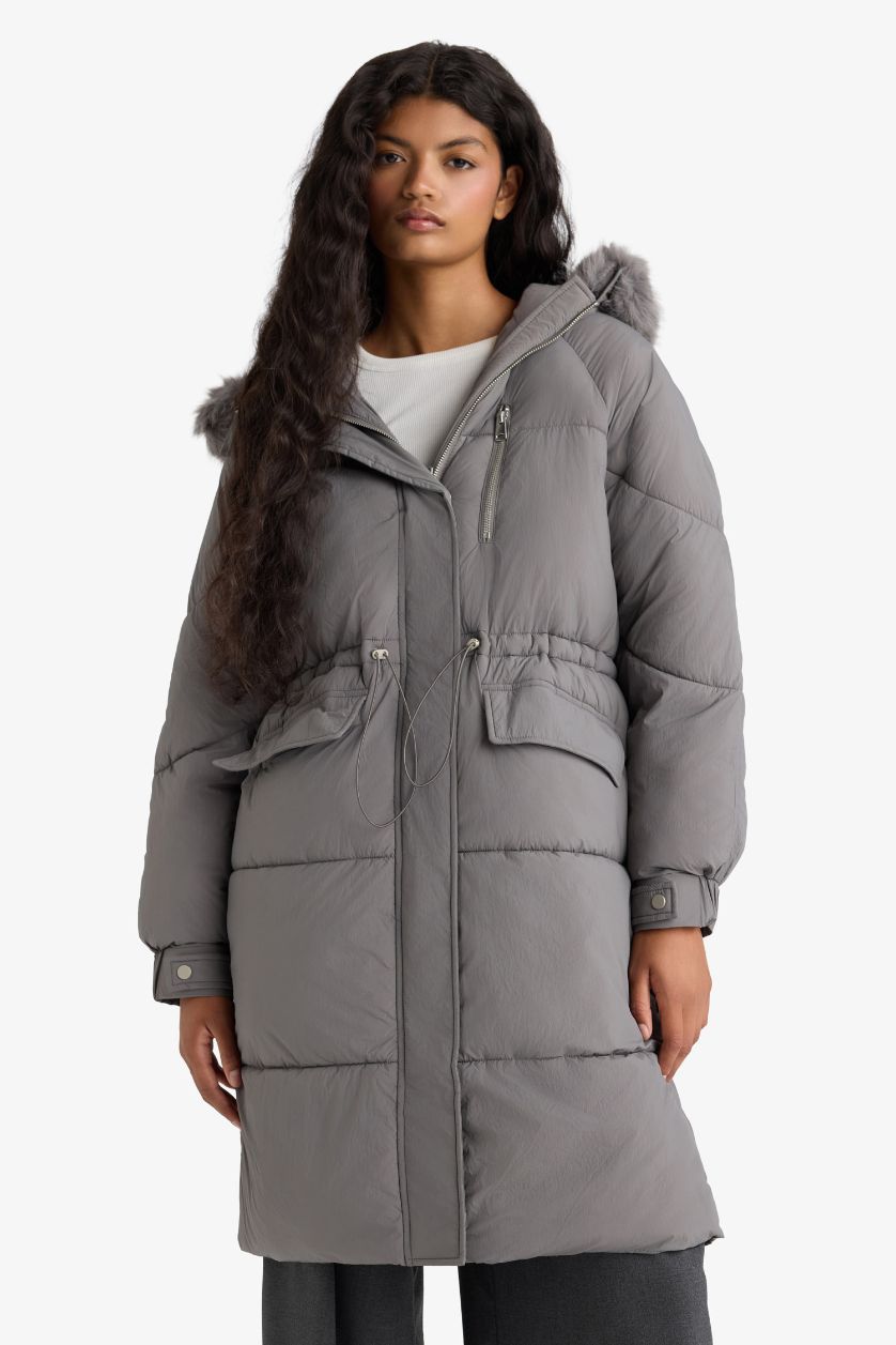 Woman Grey Waterproof Regular Fit Coat