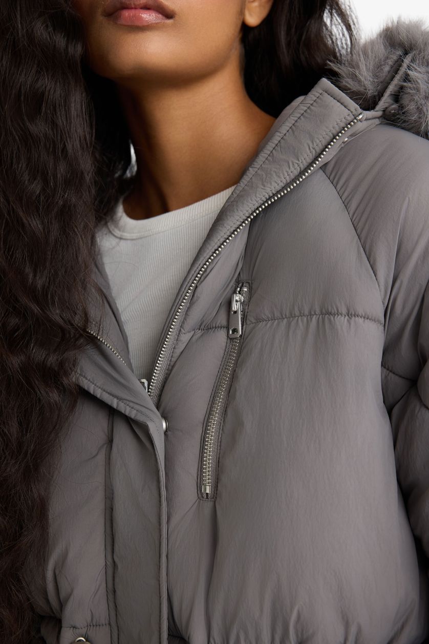 Woman Grey Waterproof Regular Fit Coat