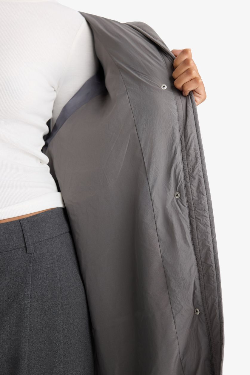 Woman Grey Waterproof Regular Fit Coat