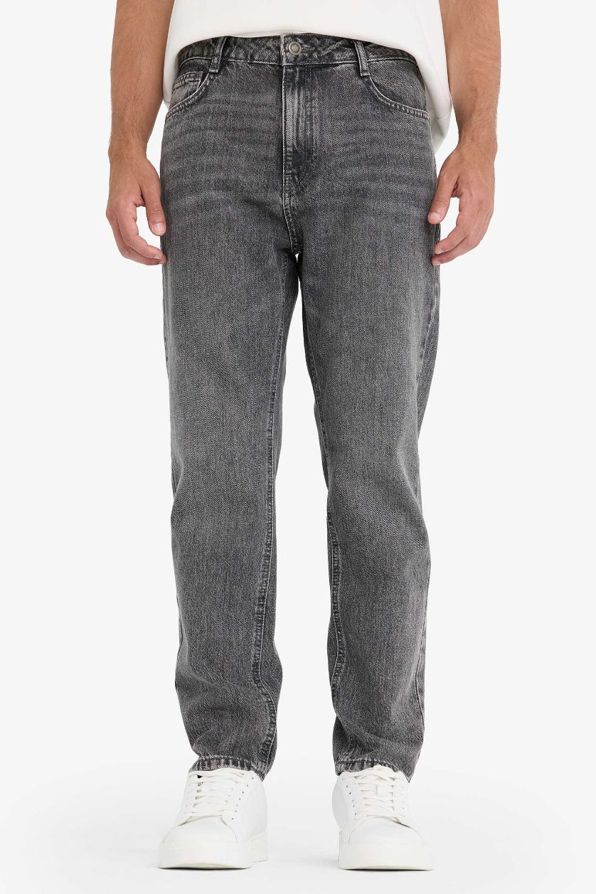 رجال رمادي بنطلون جينز سليم فيت بقالب ضيق وخصر عالي