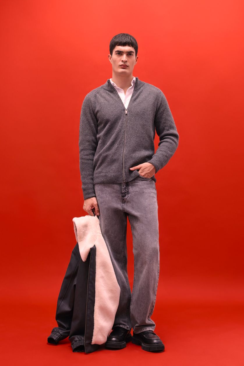 MAN Anthracite Standard Fit Turtleneck Knitwear Cardigan