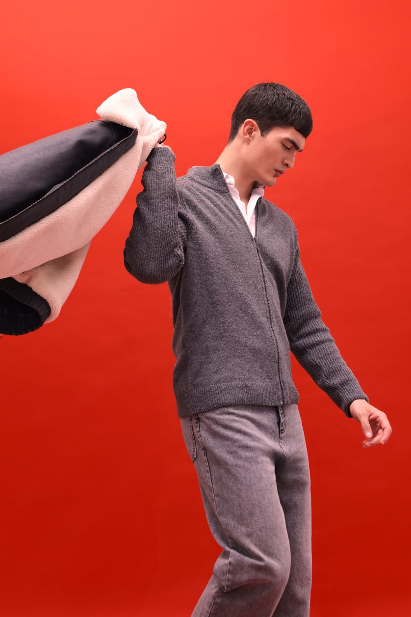 MAN Anthracite Standard Fit Turtleneck Knitwear Cardigan