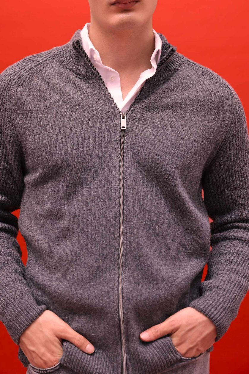 MAN Anthracite Standard Fit Turtleneck Knitwear Cardigan