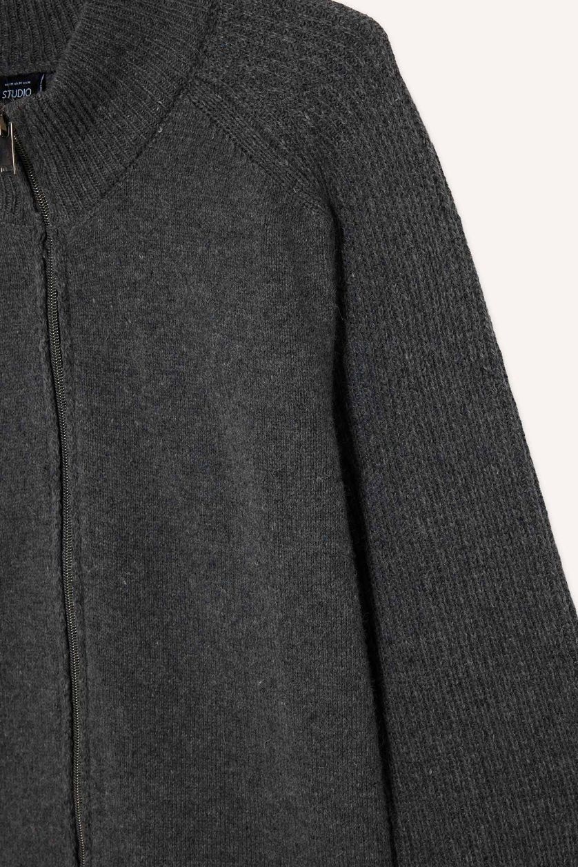 MAN Anthracite Standard Fit Turtleneck Knitwear Cardigan
