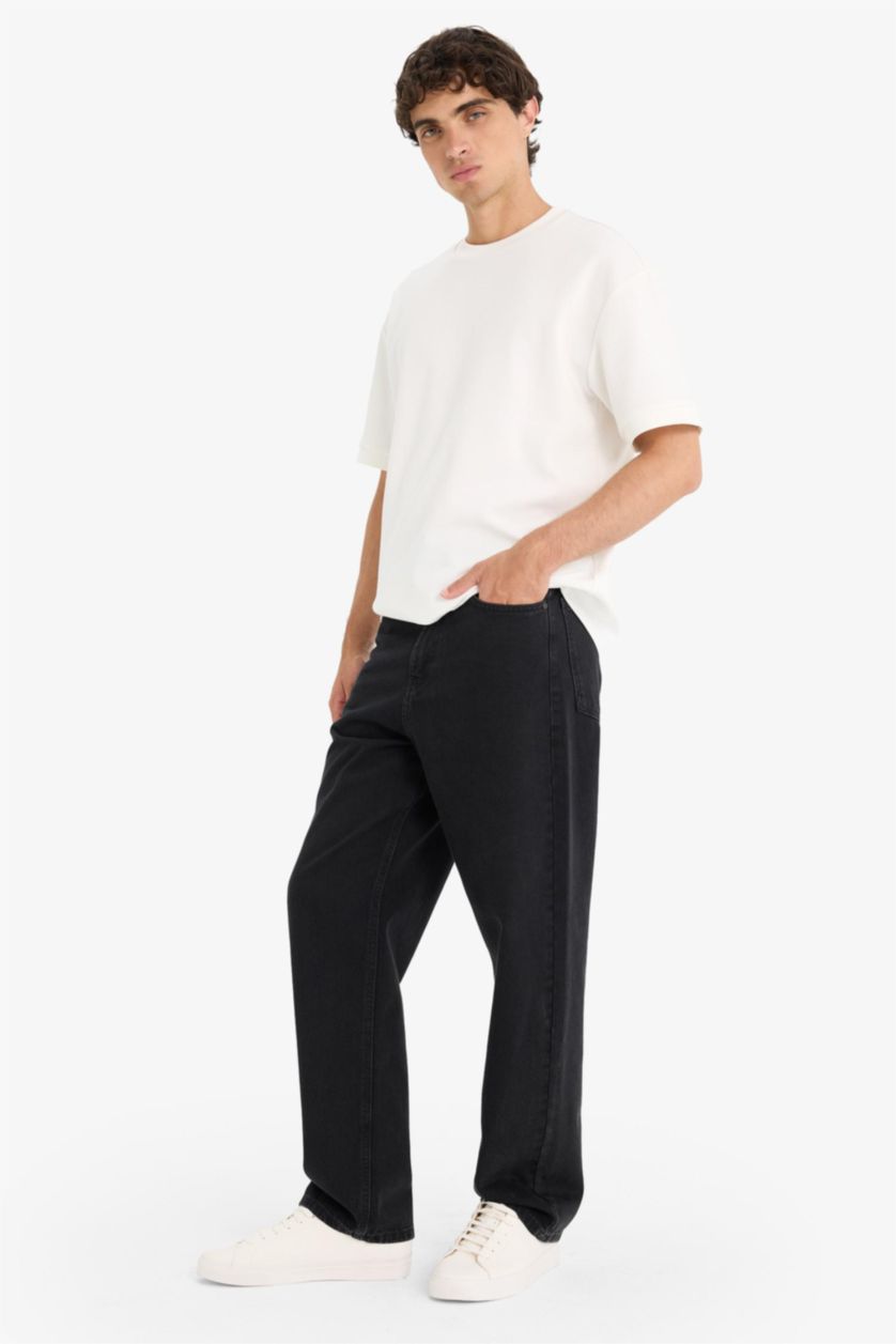MAN Black Baggy Fit Wide Leg Jeans