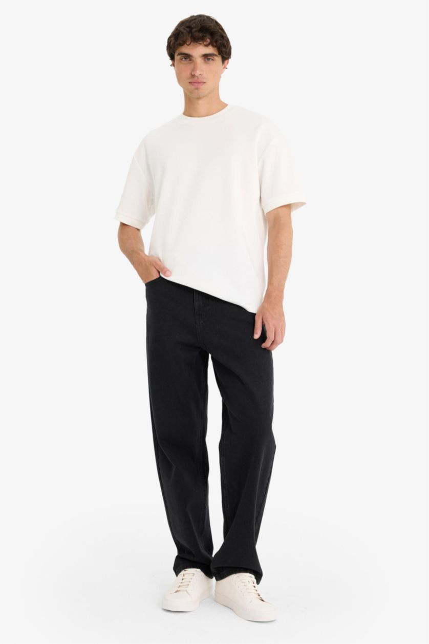 MAN Black Baggy Fit Wide Leg Jeans