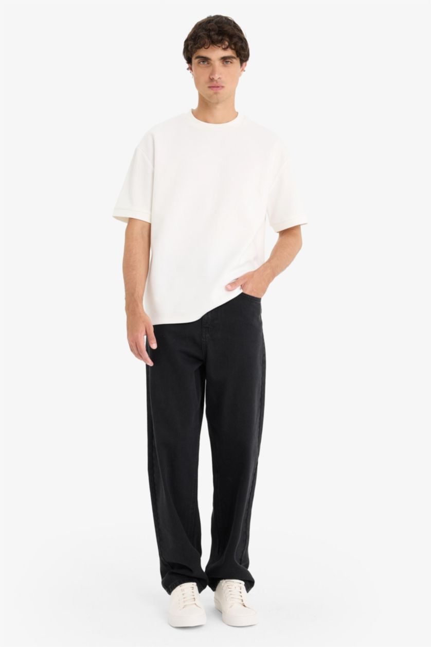 MAN Black Baggy Fit Wide Leg Jeans