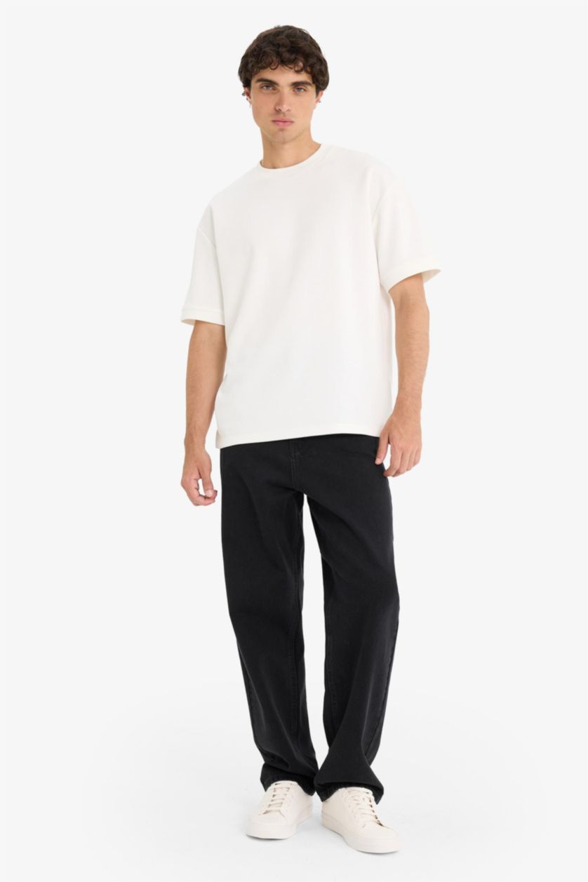 MAN Black Baggy Fit Wide Leg Jeans