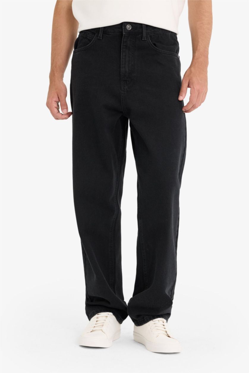 MAN Black Baggy Fit Wide Leg Jeans