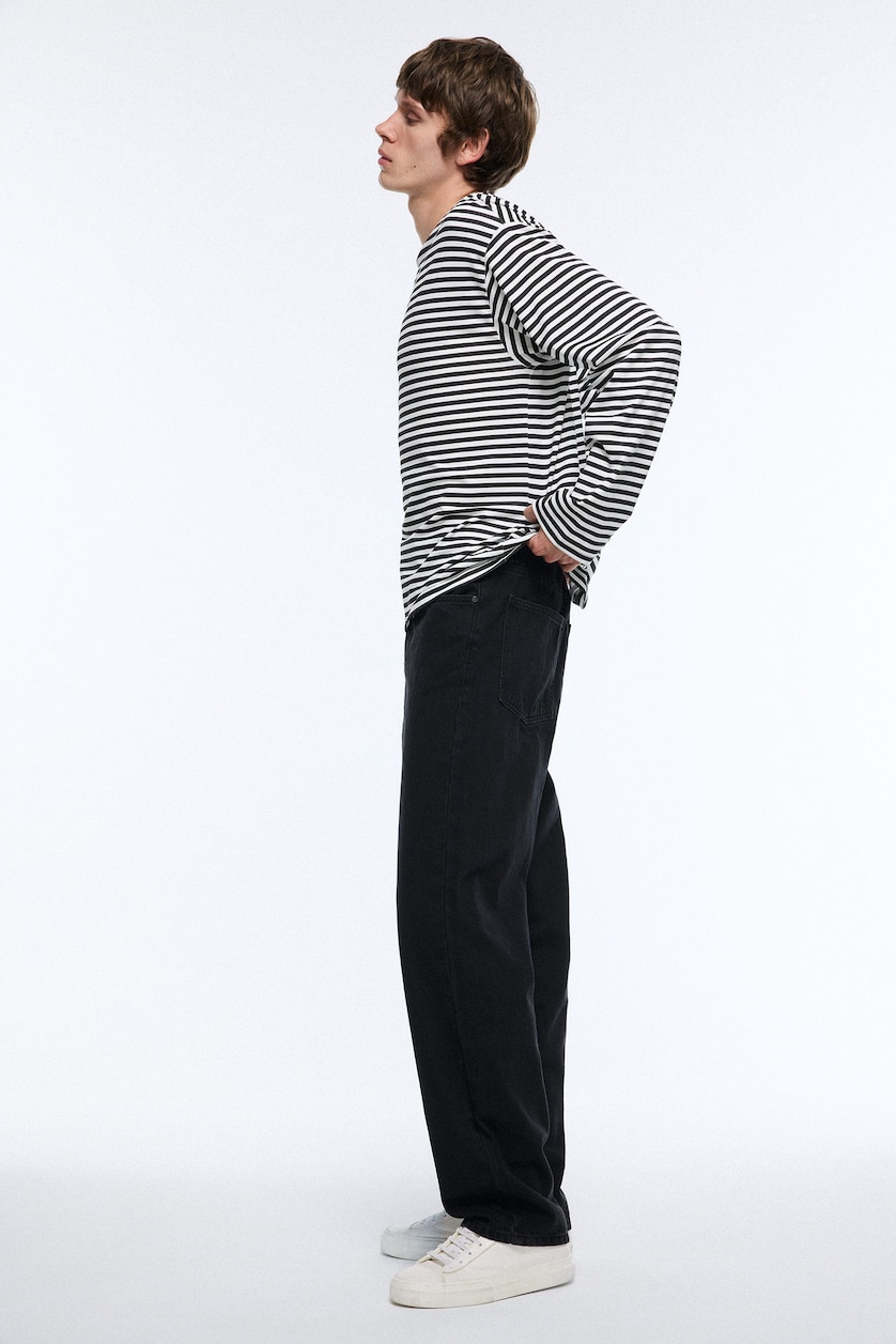 MAN Black Baggy Fit Wide Leg Jeans