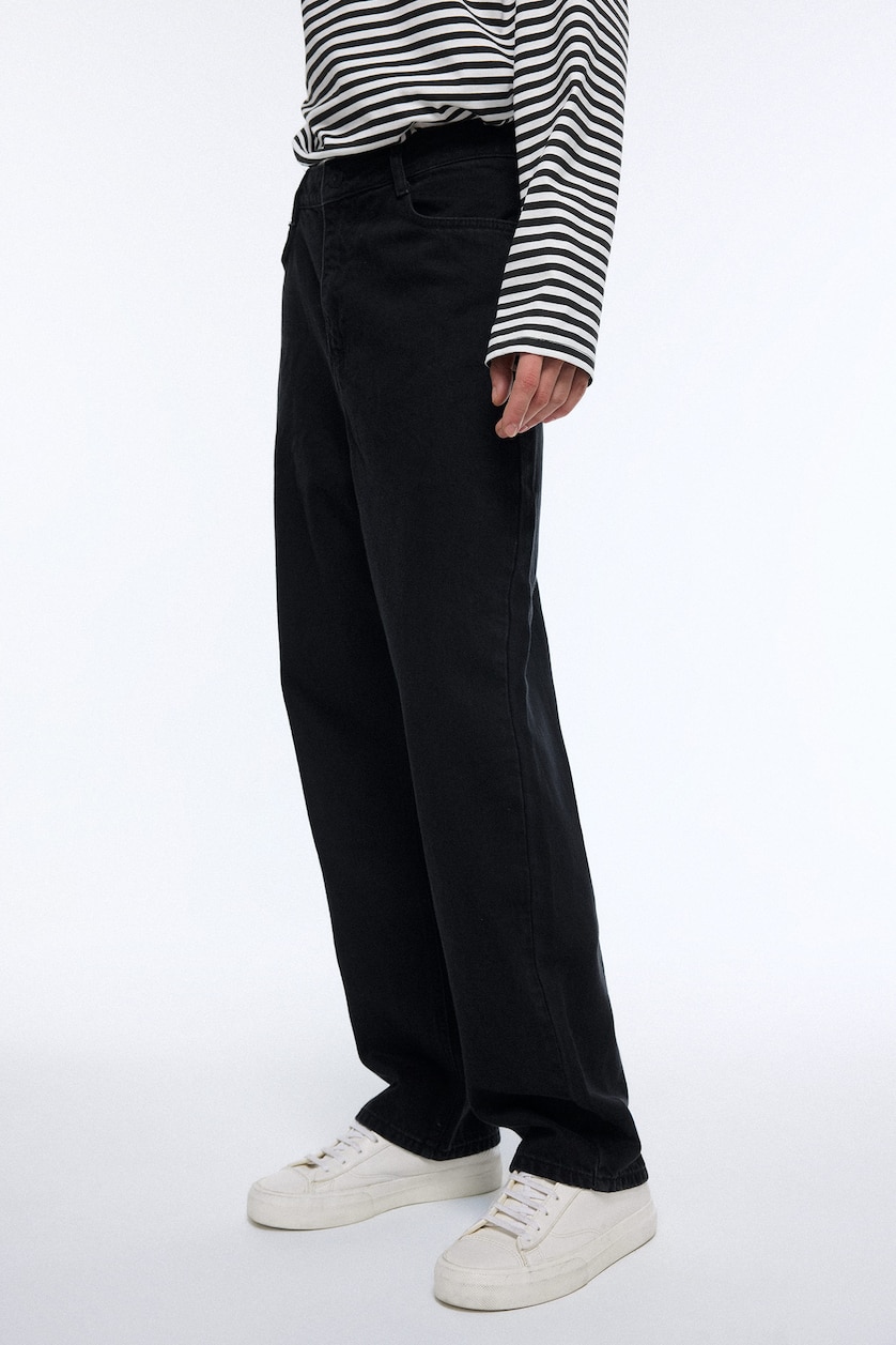 MAN Black Baggy Fit Wide Leg Jeans