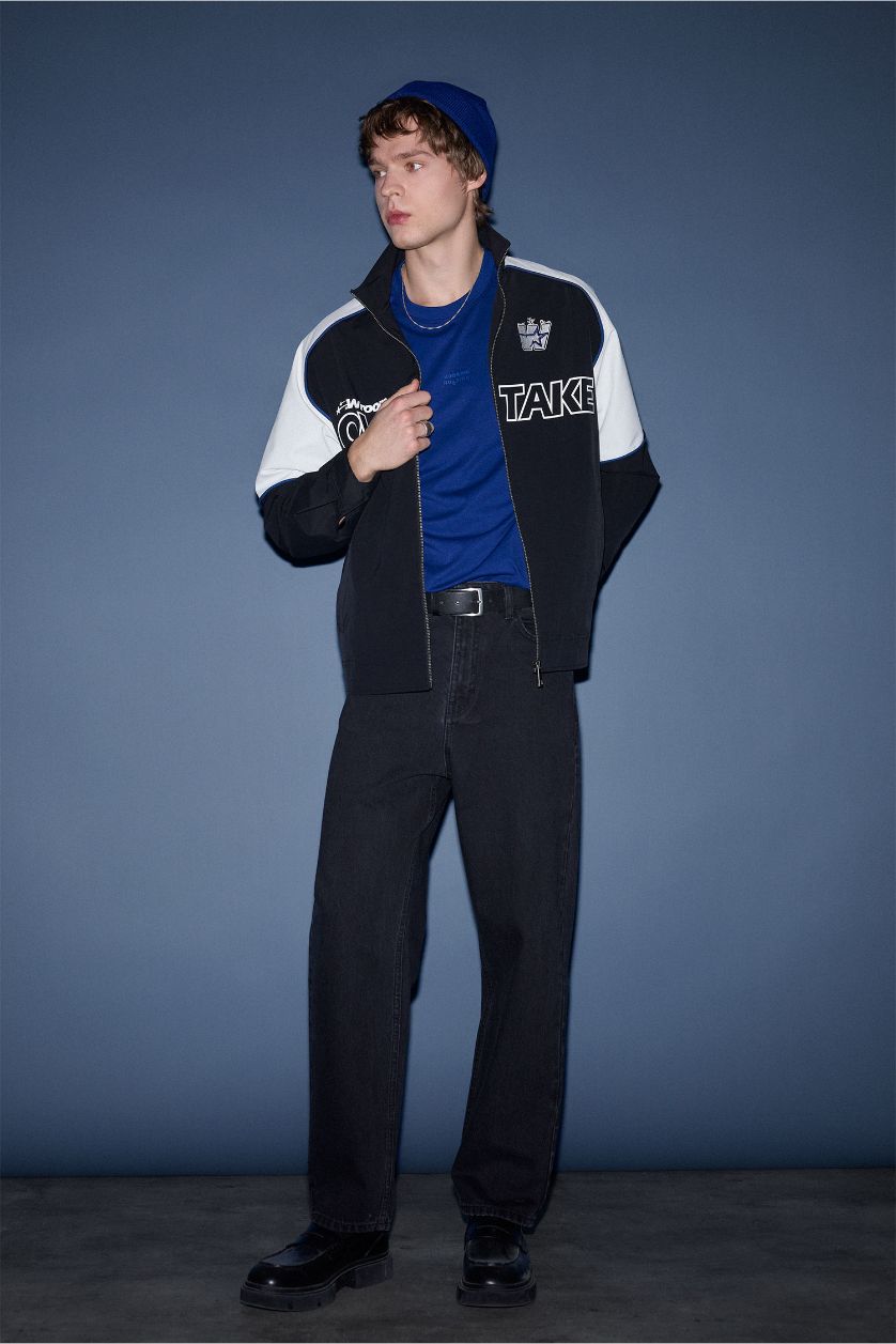 رجالي أسود بنطلون جينز باجي فيت برجل واسع