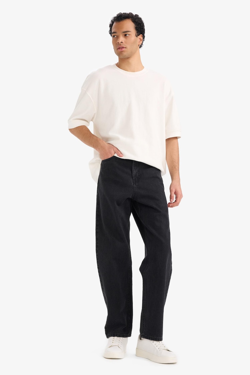 MAN Black Baggy Fit Wide Leg Jeans