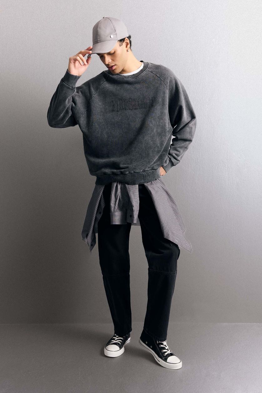 MAN Black Cotton Relax Fit Wide Leg Cargo Jeans