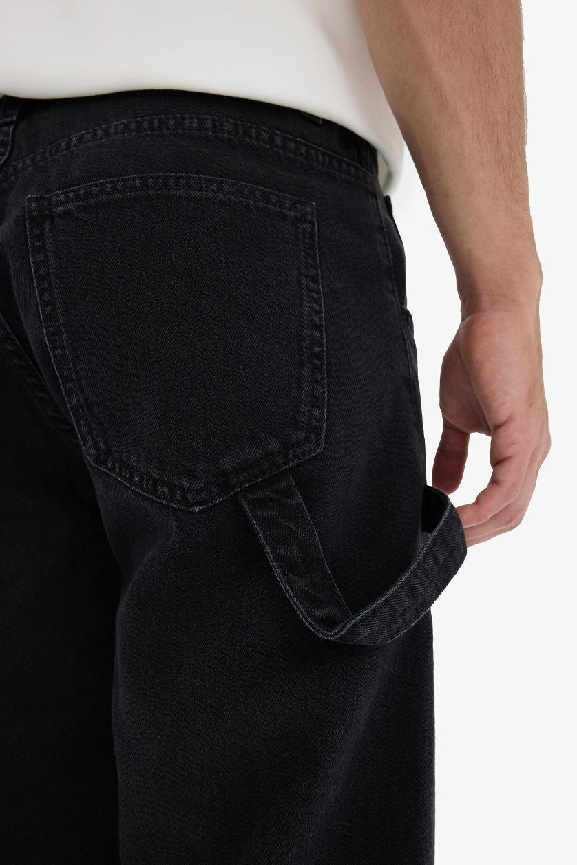 MAN Black Cotton Relax Fit Wide Leg Cargo Jeans