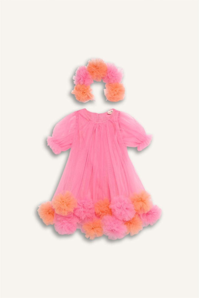 Baby Girls Pink Le Mabelle x DeFacto Baby Girl Tulle Dress Crown 2 Piece Set