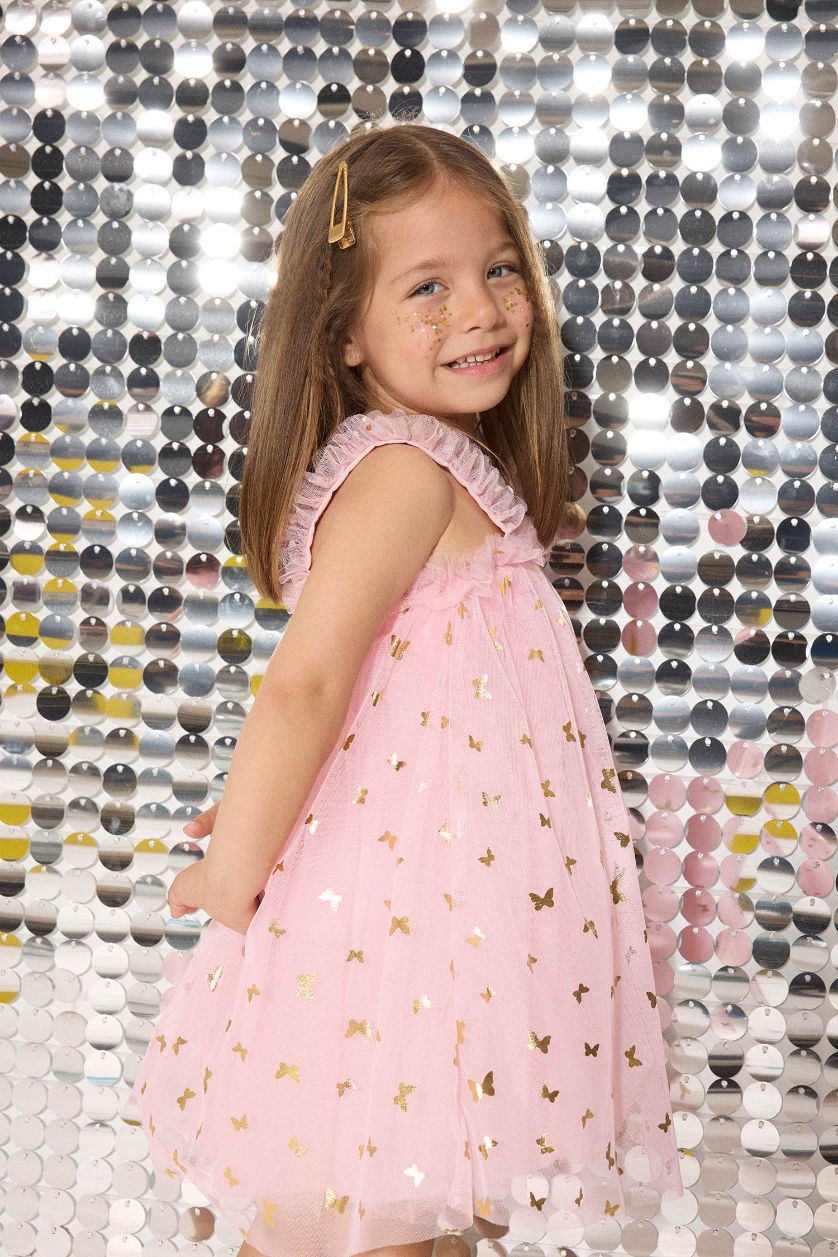 Kız Bebek Açık Pembe Le Mabelle x DeFacto Desenli Askılı Tül Elbise Kız Bebek
