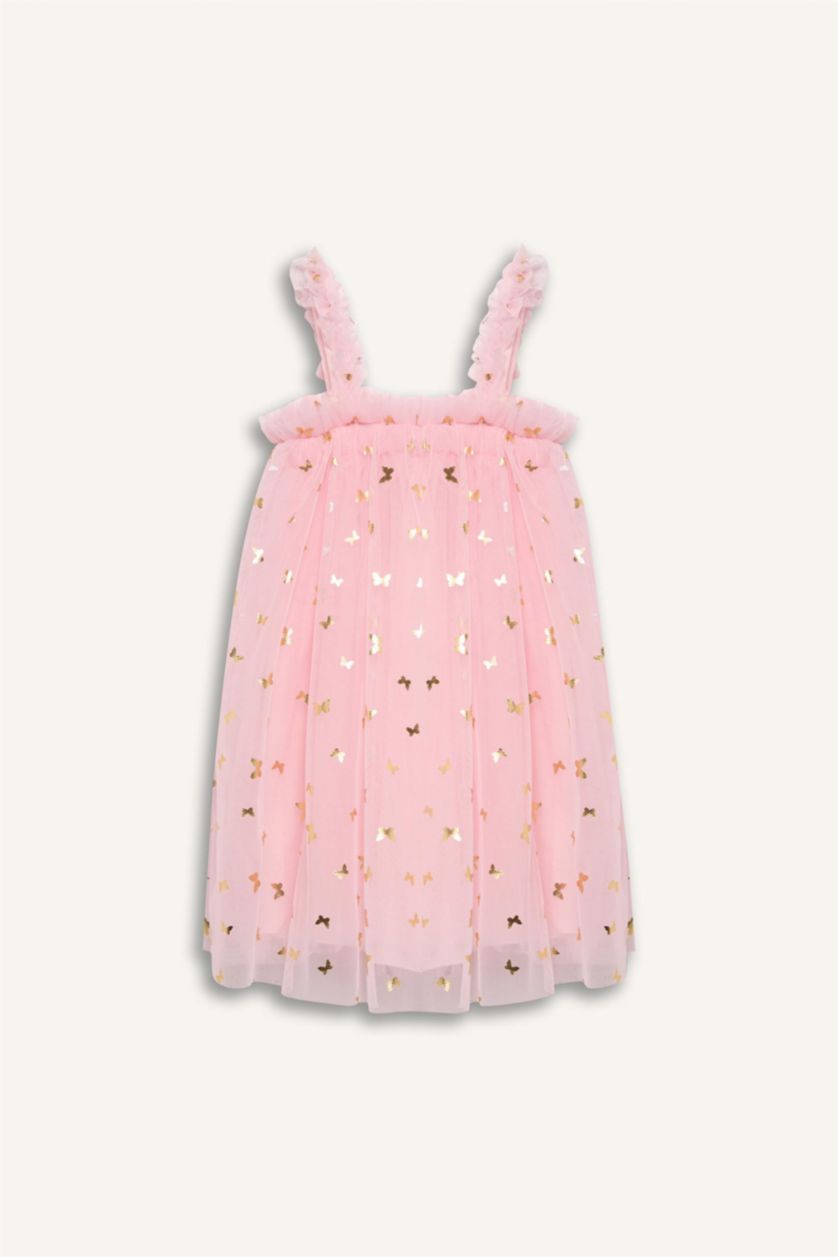 Kız Bebek Açık Pembe Le Mabelle x DeFacto Desenli Askılı Tül Elbise Kız Bebek