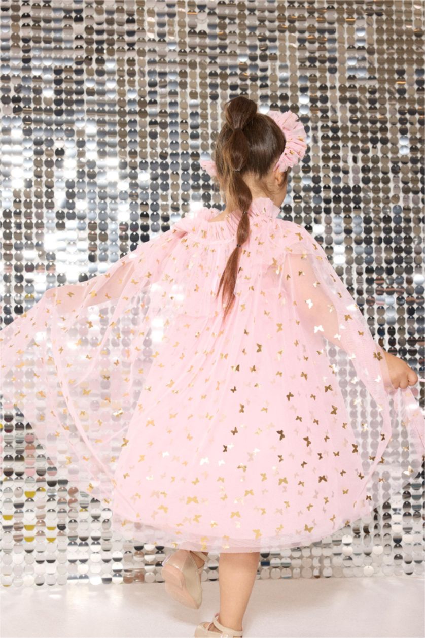 Kız Bebek Açık Pembe Le Mabelle x DeFacto 3'lü Takım Desenli Tül Pelerin Taç Asa Kız Bebek