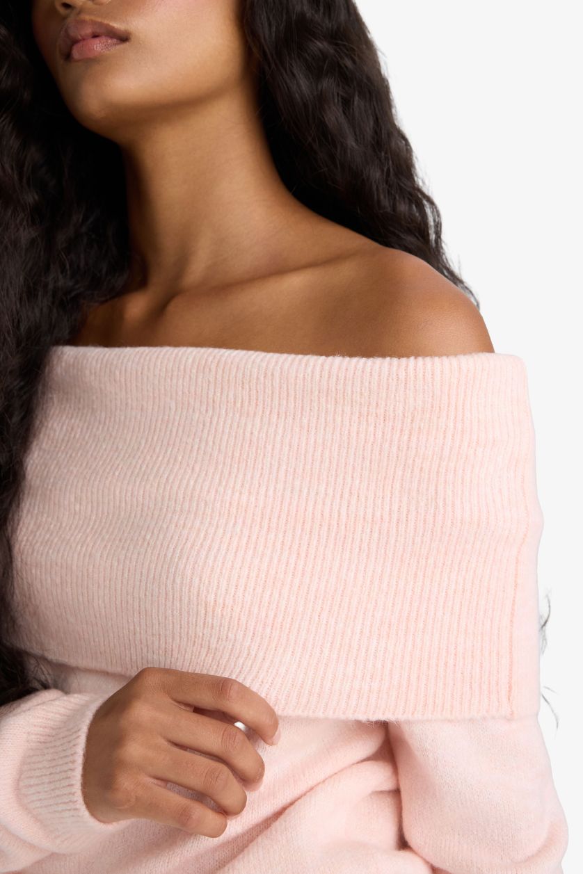 Woman Pink Regular Fit Strapless Knitwear Pullover